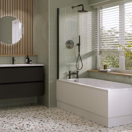 Square Bath Screen 800X1400 6Mm Blk