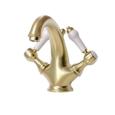 White Lever Basin Mixer Brushed Brass