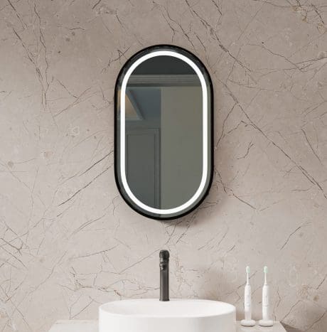 Luma Oval Led Mirror Black 450 X 800