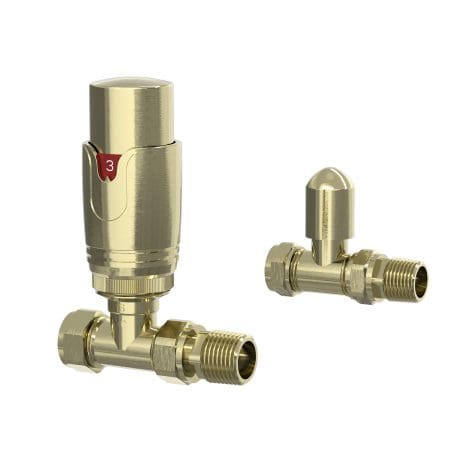 Straight Thermo Valve Set Brush Brass
