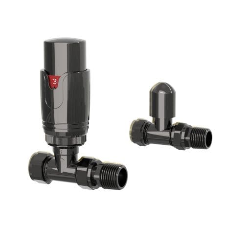 Straight Thermo Valve Set Black Nickel