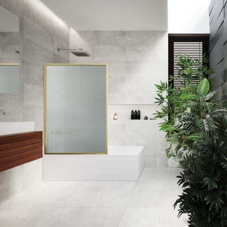 Velar Fluted Bathscreen 800 Brush Brass